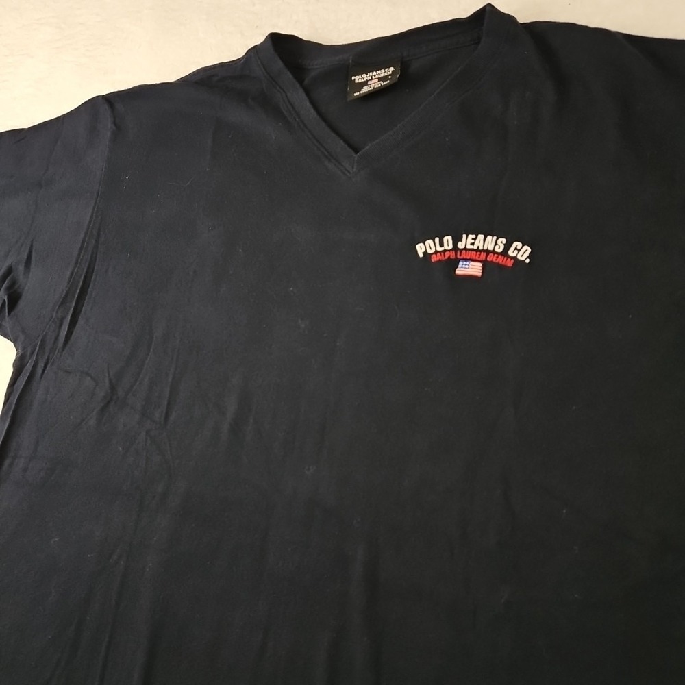 Rare VTG POLO JEANS Co Ralph Lauren Spell Out RL USA Flag Ringer T Shirt 200s L